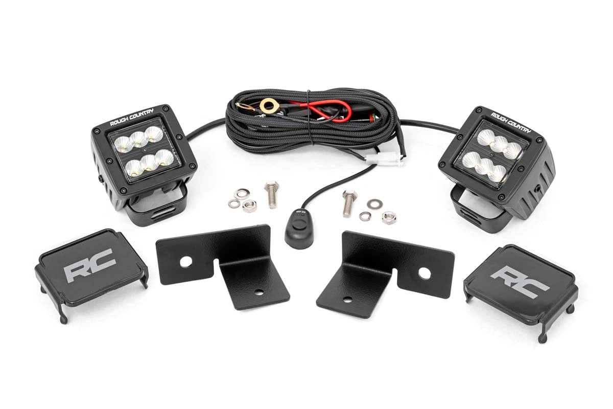Rough Country LED Light Kit Under Bed Mount 2″ Black Pair Spot Polaris General XP 4 1000