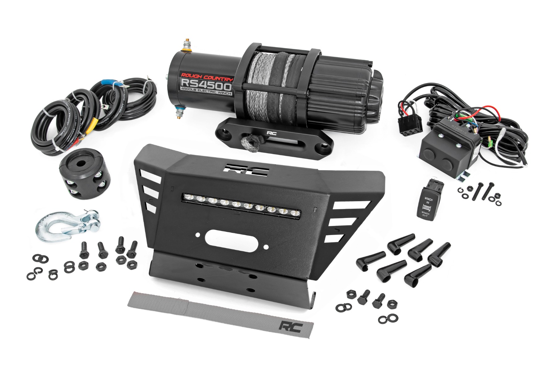 Rough Country Winch Plate 4500-LB Winch 10β³ Black Slimline Honda Pioneer 520