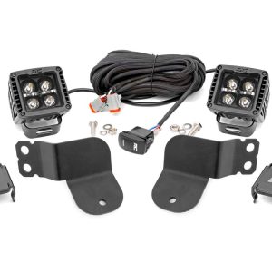Rough Country LED Light Kit Cage Mount 2″ Black Pair Amber DRL Polaris General XP 4 1000