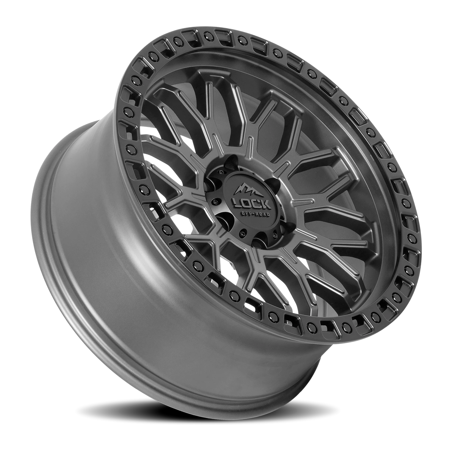Lock Offroad Combat 17x9 5x127 -12 Matte Grey / Matte Black Ring - Image 2