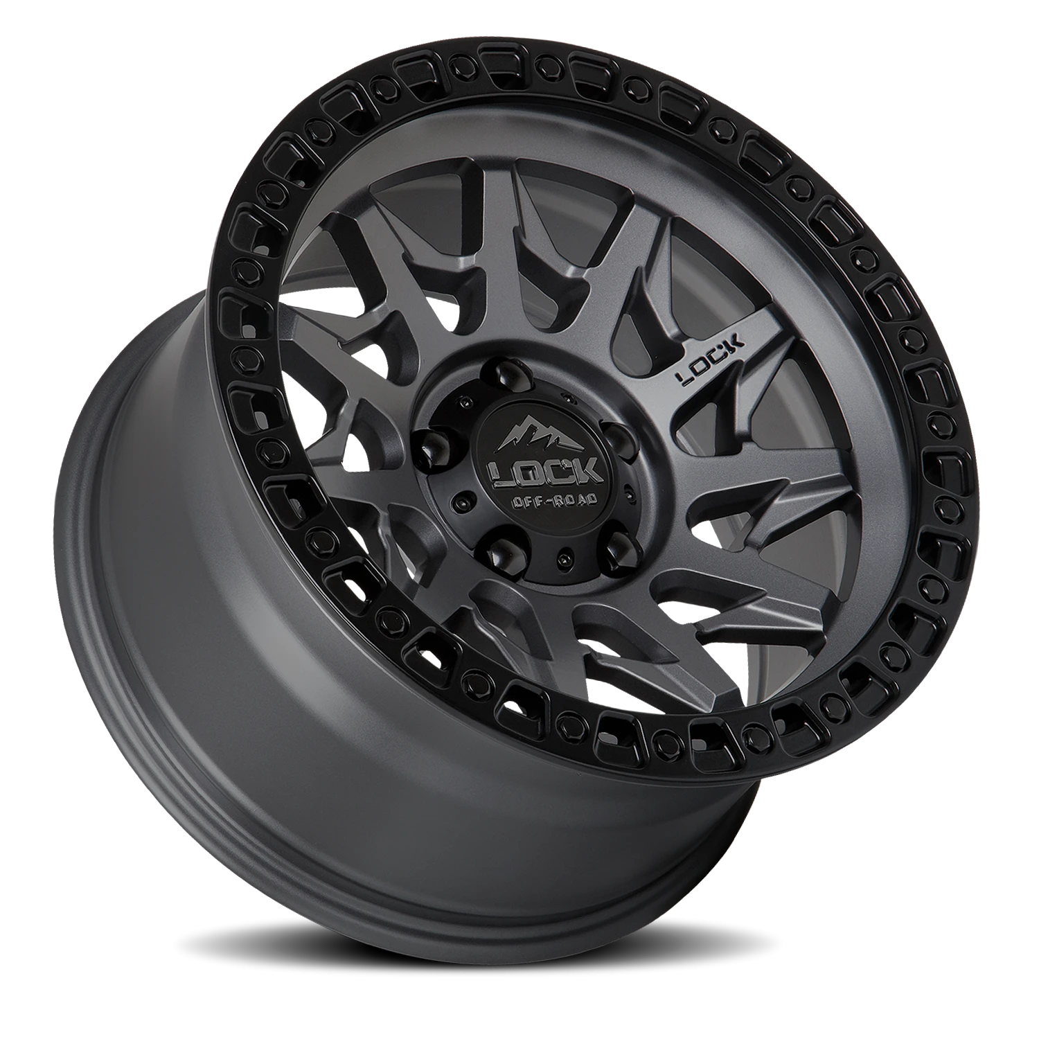 Lock Offroad Lunatic 17x9 5x127 -12 Matte Grey / Matte Black Ring - Image 2