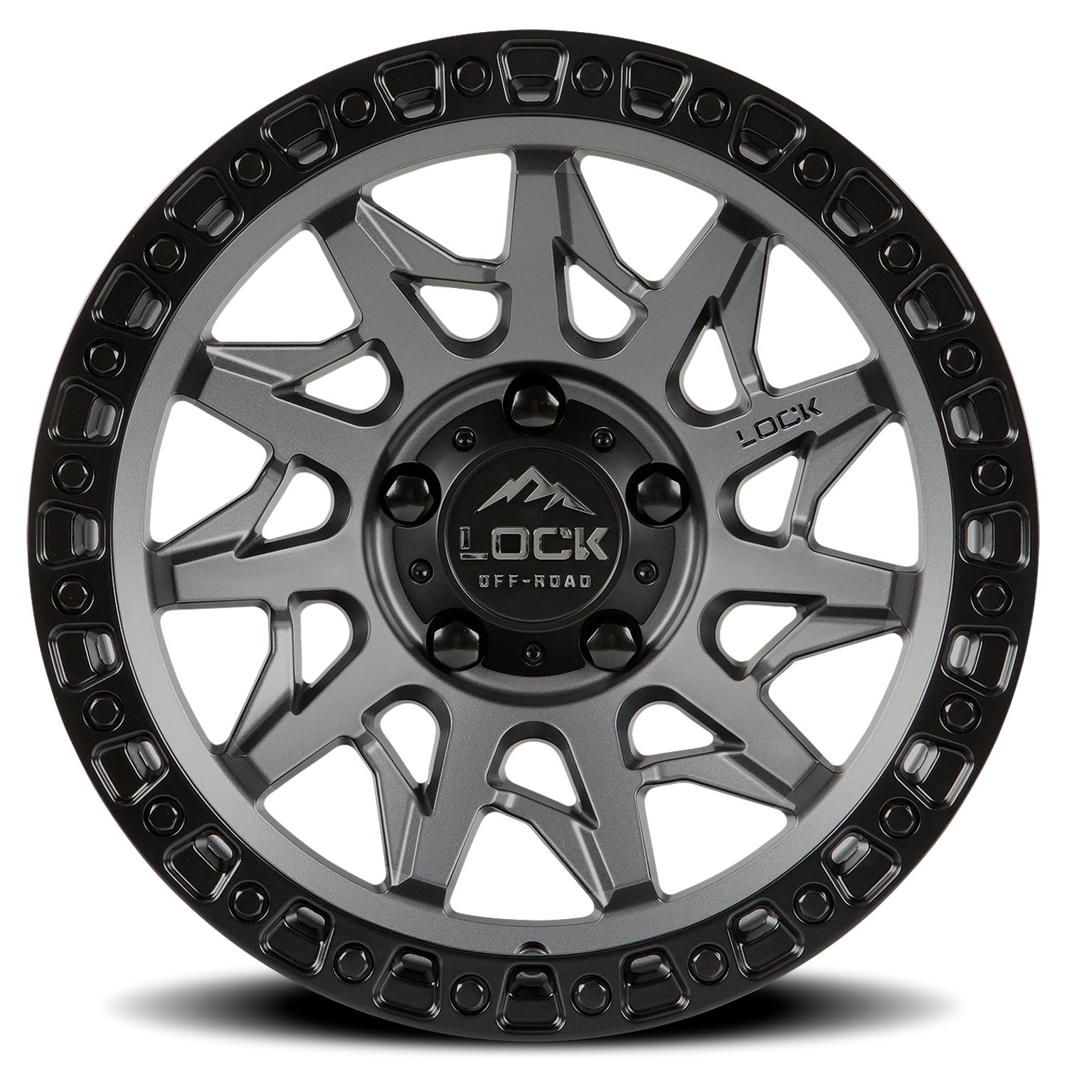 Lock Offroad Lunatic 17x9 5x127 -12 Matte Grey / Matte Black Ring - Image 3