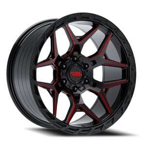 Off-Road Monster M40 20x10 6x135/6x139.7 -19 Gloss Black / Candy Red Milled