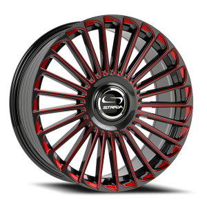 Strada Martello 20x8.5 5x114.3/5x120 +30 Gloss Black / Candy Red Milled