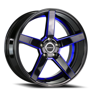 Strada Perfetto 20x8.5 5x120 +30 Gloss Black / Candy Blue Milled Step