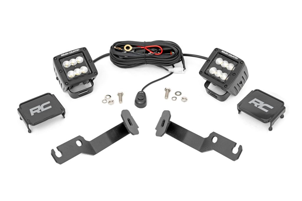 Rough Country LED Light Kit Ditch Mount 2″ Black Pair Flood Toyota Tacoma (05-15)