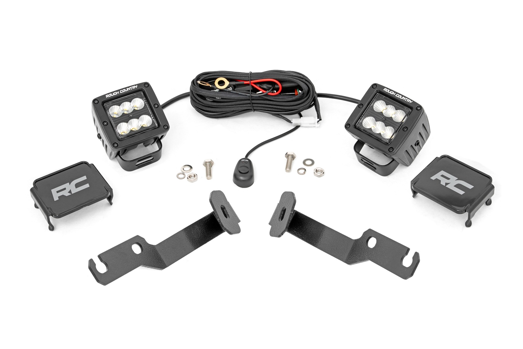 Rough Country LED Light Kit Ditch Mount 2″ Black Pair Flood Toyota Tacoma (05-15)