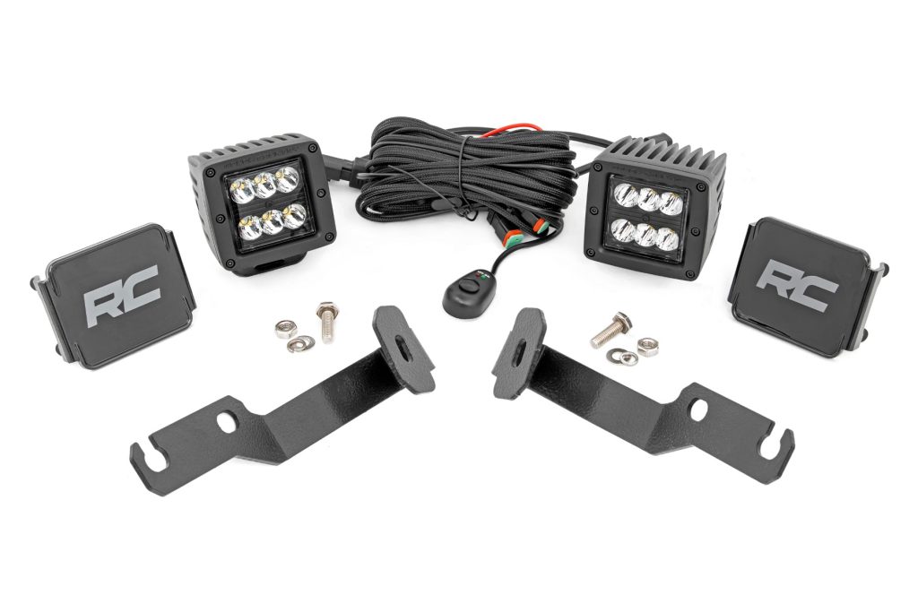Rough Country LED Light Kit Ditch Mount 2″ Black Pair Spot Toyota Tacoma (05-15)