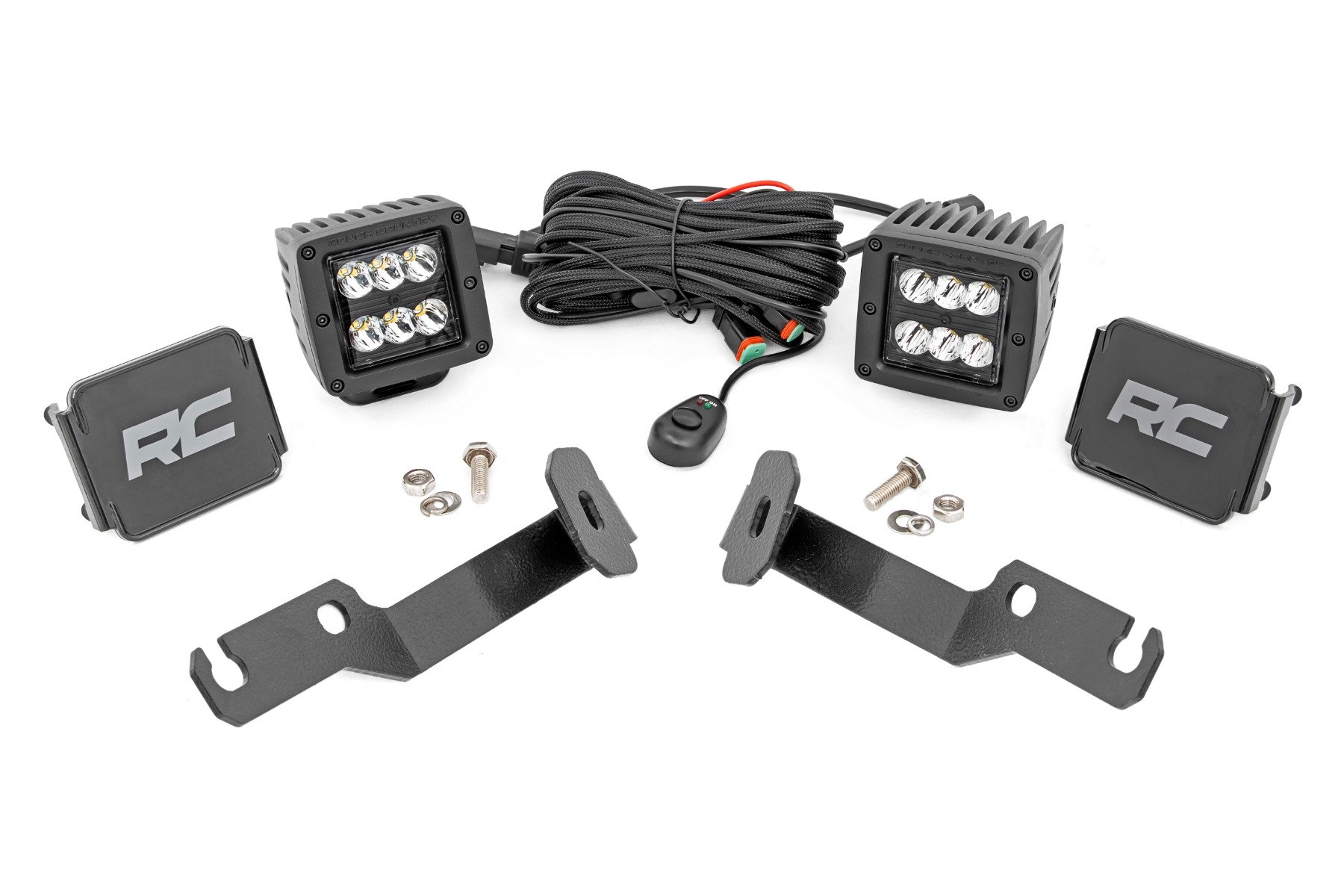 Rough Country LED Light Kit Ditch Mount 2β³ Black Pair Spot Toyota Tacoma (05-15)