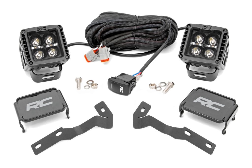 Rough Country LED Light Kit Ditch Mount 2″ Black Pair Amber DRL Toyota Tacoma (05-15)
