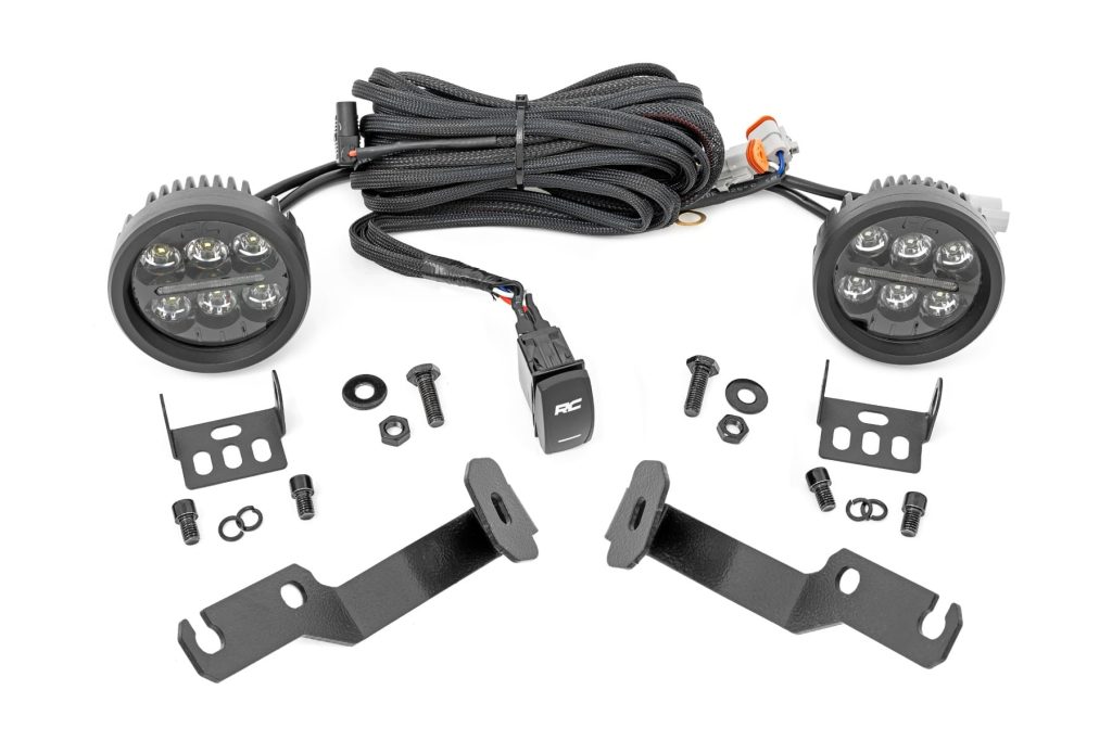 Rough Country LED Light Kit Ditch Mount Black Series Round 3.5 Inch Amber DRL Toyota Tacoma (05-15)