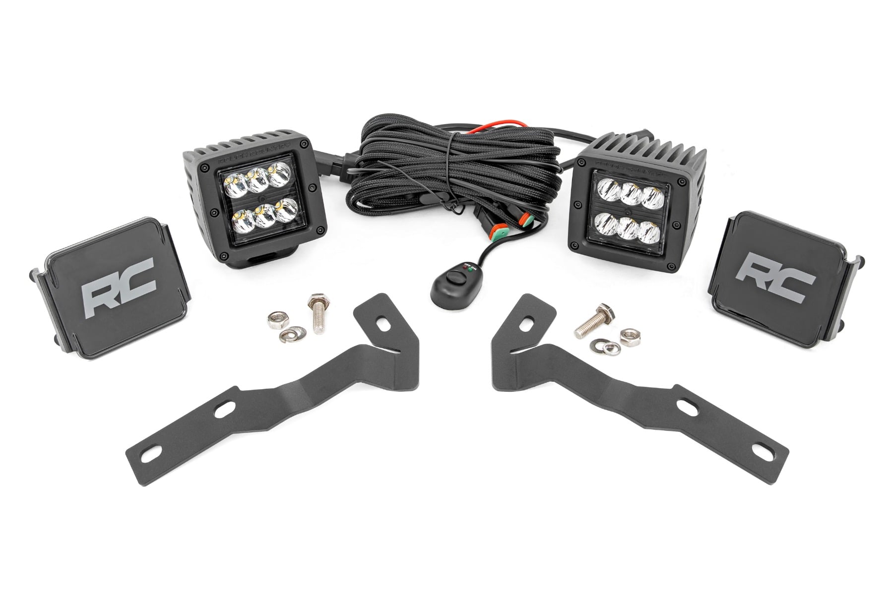 Rough Country LED Light Kit Ditch Mount 2β³ Black Pair Spot Toyota Tacoma (16-23)