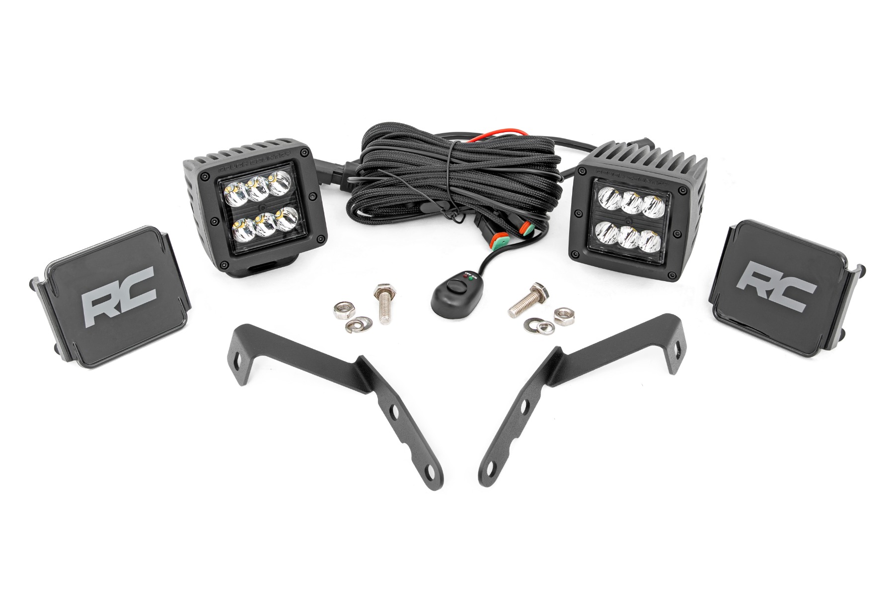 Rough Country LED Light Kit Ditch Mount 2β³ Black Pair Spot Chevy 1500 & Chevy/GMC 2500HD/3500HD (07-14)
