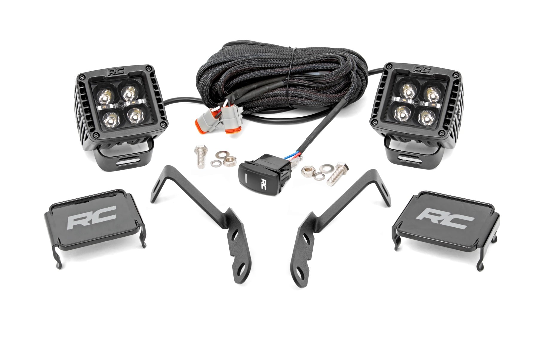 Rough Country LED Light Ditch Mount 2β³ Black Pair Amber DRL Chevy 1500 (2007-2013)