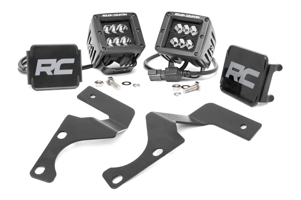 Rough Country LED Light Kit Ditch Mount 2β³ Black Flood Pair Toyota 4Runner (10-24)