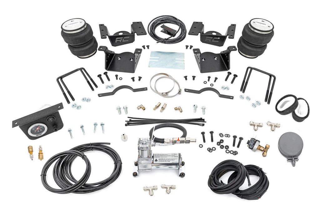 Rough Country Air Spring Kit w/compressor 0-7.5″ Lift Chevy/GMC 2500HD/3500HD (11-19)