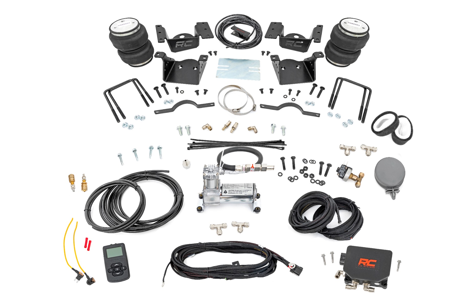 Rough Country Air Spring Kit w/compressor Wireless Controller 0-7.5β³ Lift Chevy/GMC 2500HD/3500HD (11-19)