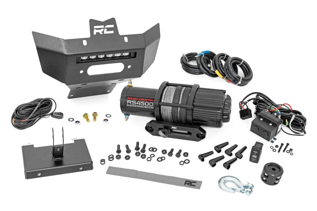 Rough Country Winch Bumper 4500-Lb Winch Black Series LED 6″ Light Can-Am Renegade 1000/Renegade 500