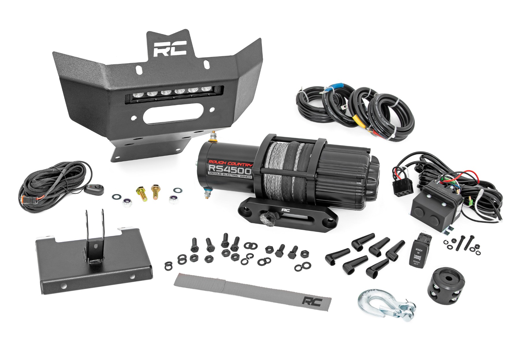 Rough Country Winch Bumper 4500-Lb Winch Black Series LED 6″ Light Can-Am Renegade 1000/Renegade 500