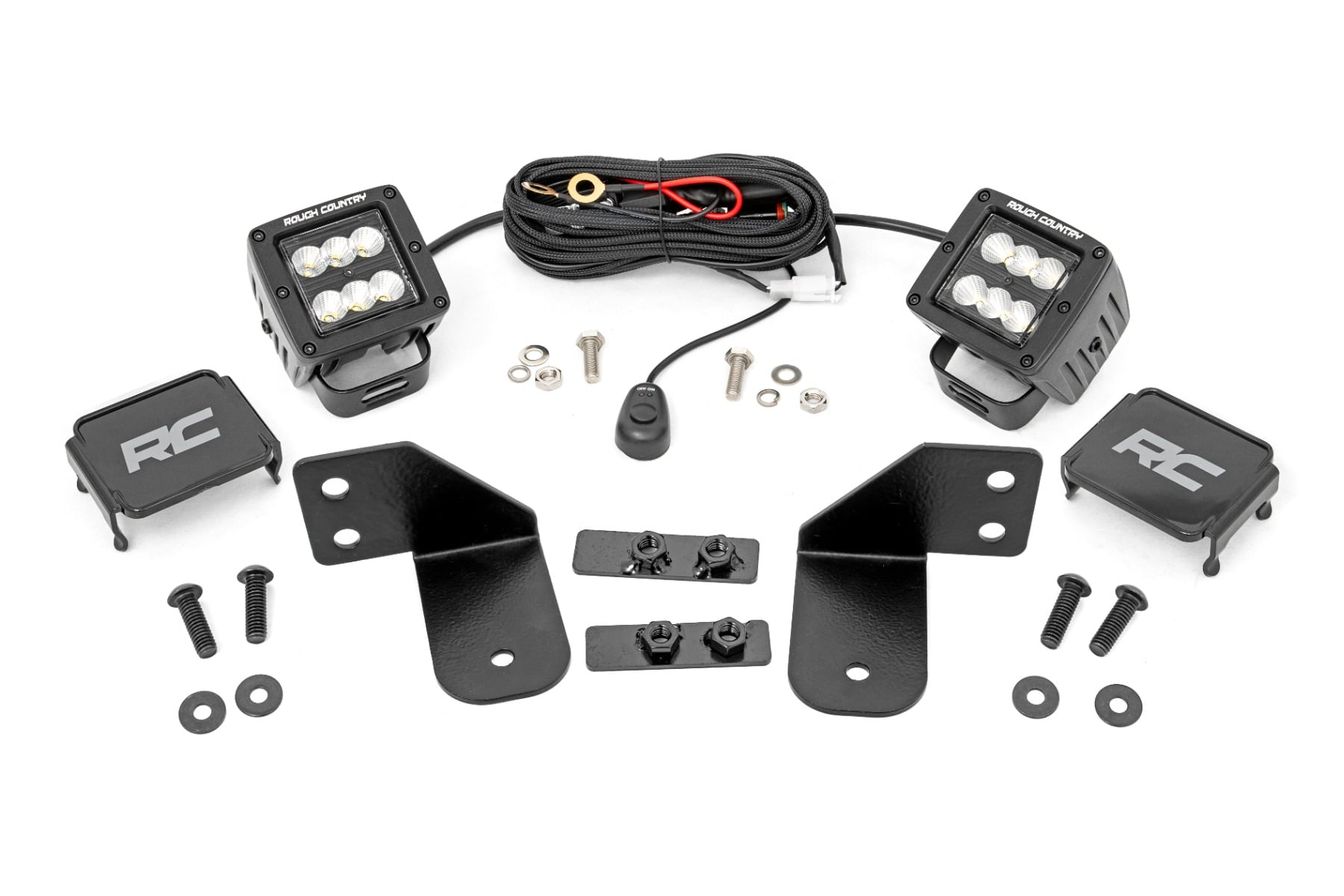Rough Country LED Light RR Cage Mount 2β³ Black Flood Pair Polaris Ranger 1000/Ranger XP 900/1000