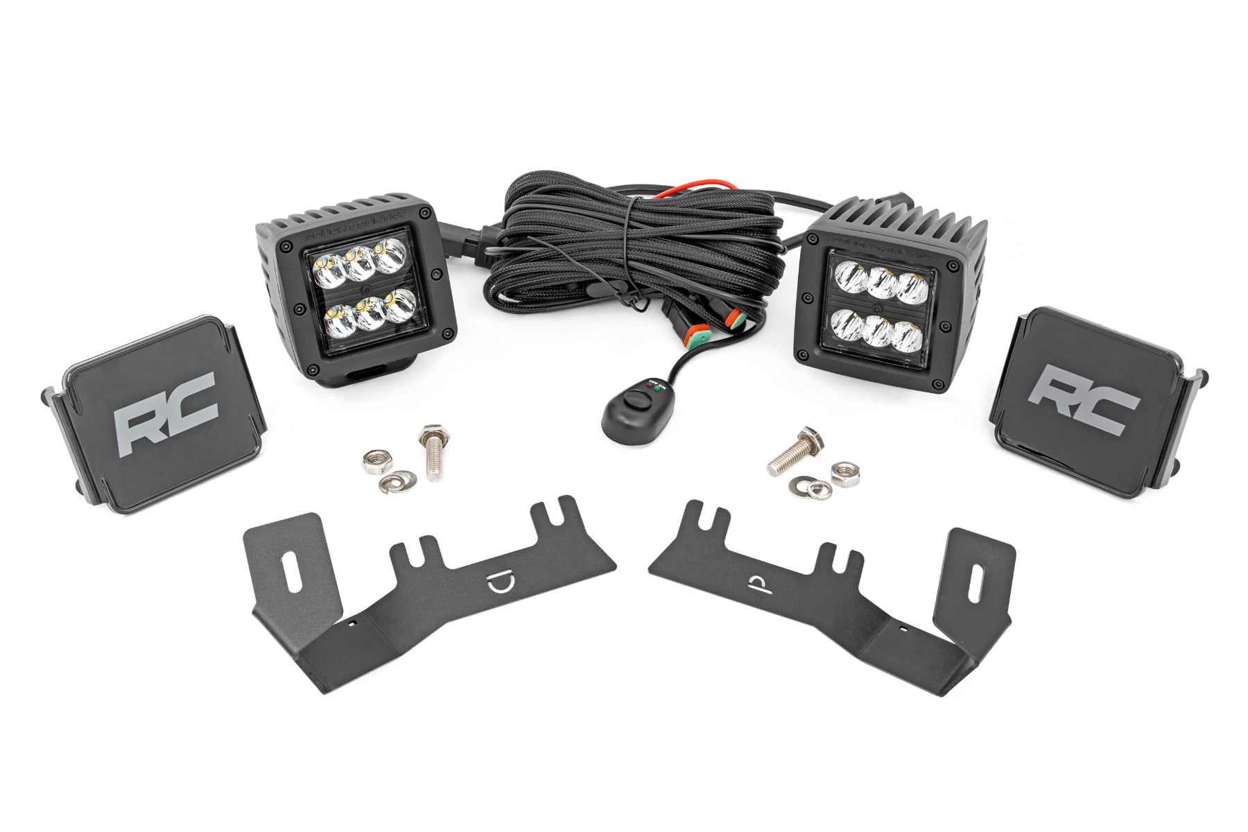 Rough Country LED Ditch Light Kit 2in Black Pair Spot Chevy/GMC 1500 (14-18 & Classic)