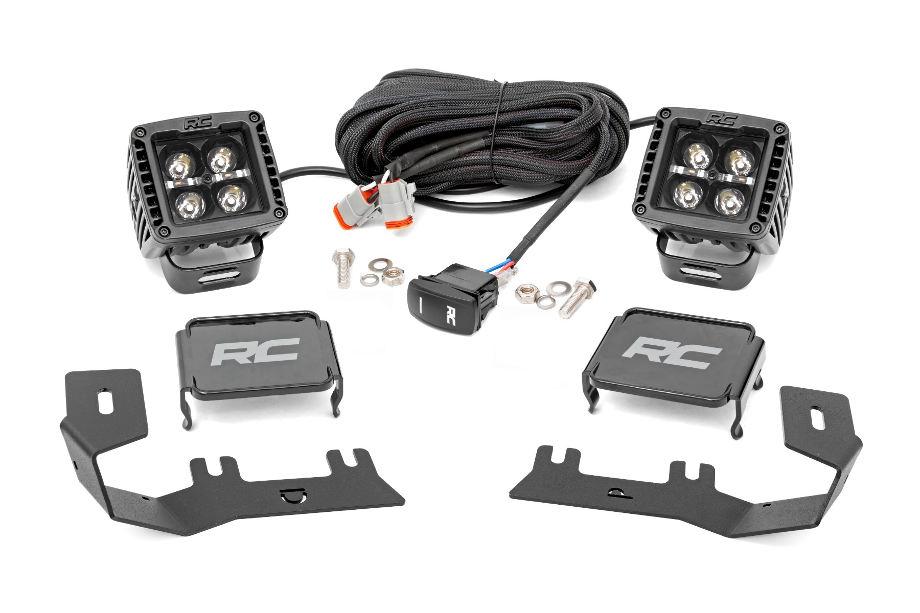 Rough Country LED Ditch Light Kit 2in Black Pair White DRL Chevy/GMC 1500 (14-18 & Classic)
