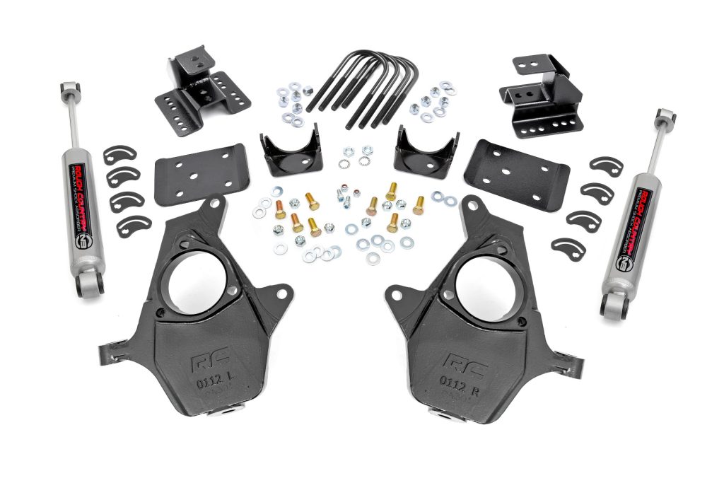 Rough Country 2 Inch Lowering Kit 4 Inch Rear Lowering Alum/Stamped Knuckle Chevy/GMC 1500 (14-18)