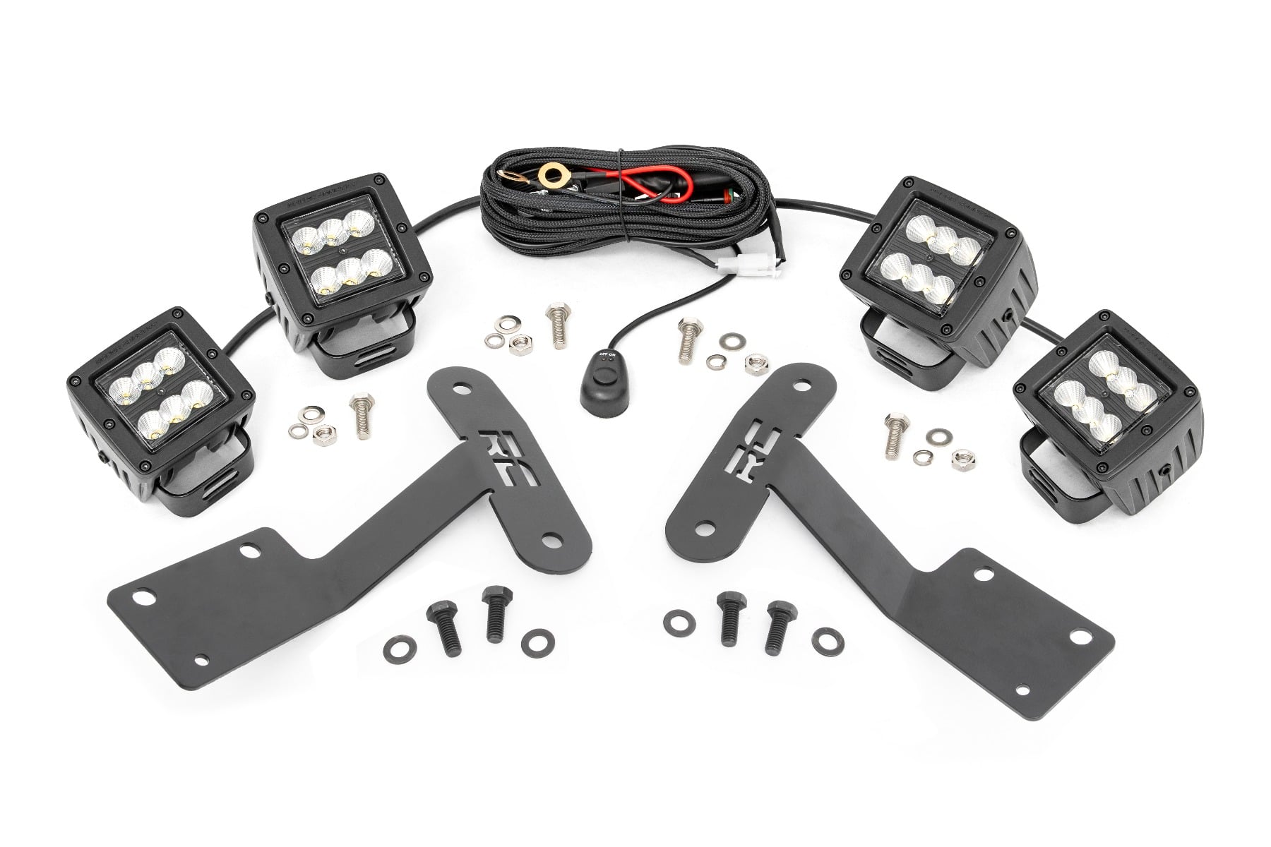 Rough Country LED Light Kit Ditch Mount Dual 2β³ Black Pairs Flood Toyota Tundra (14-21)