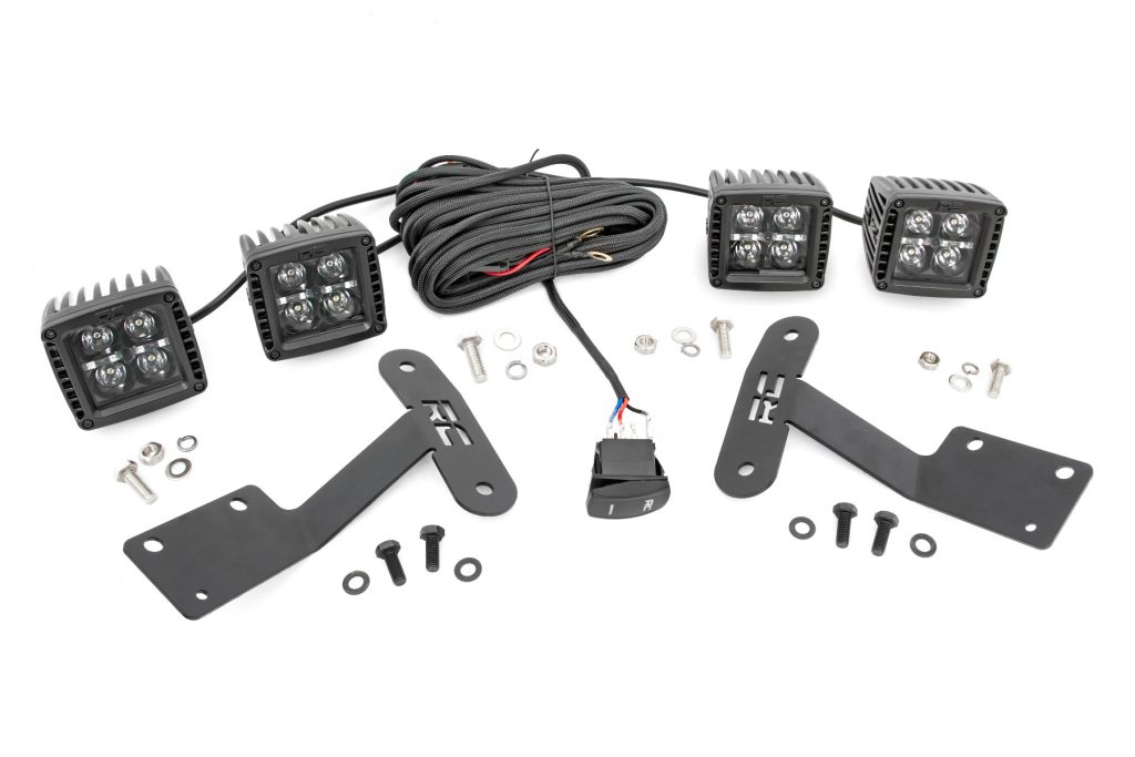 Rough Country LED Light Kit Ditch Mount Dual 2β³ Black Pairs White DRL Toyota Tundra (14-21)