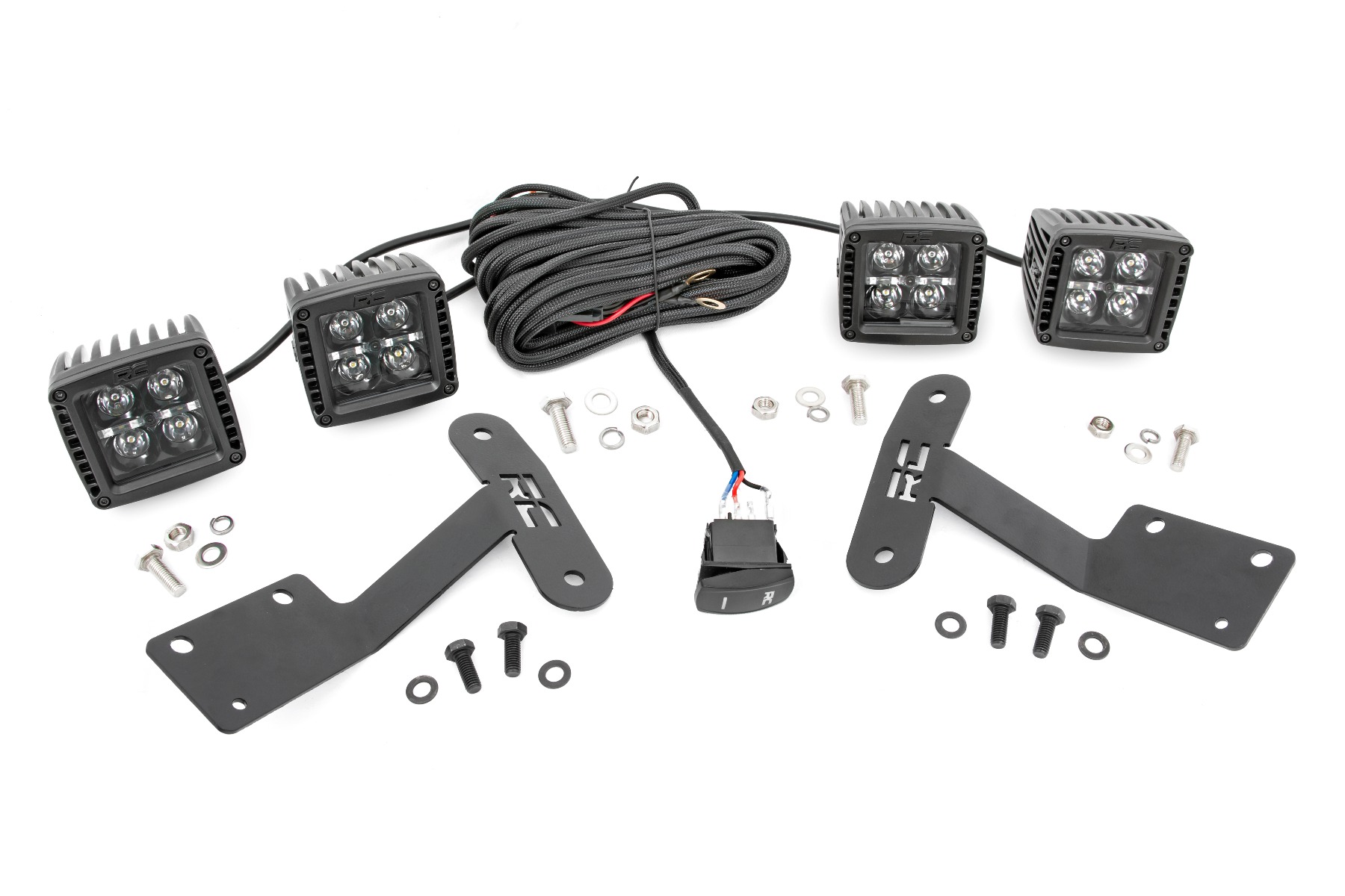 Rough Country LED Light Kit Ditch Mount Dual 2β³ Black Pairs White DRL Toyota Tundra (14-21)