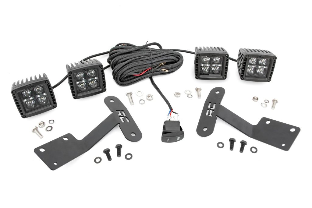 Rough Country LED Light Kit Ditch Mount Dual 2β³ Black Pairs Amber DRL Toyota Tundra (14-21)