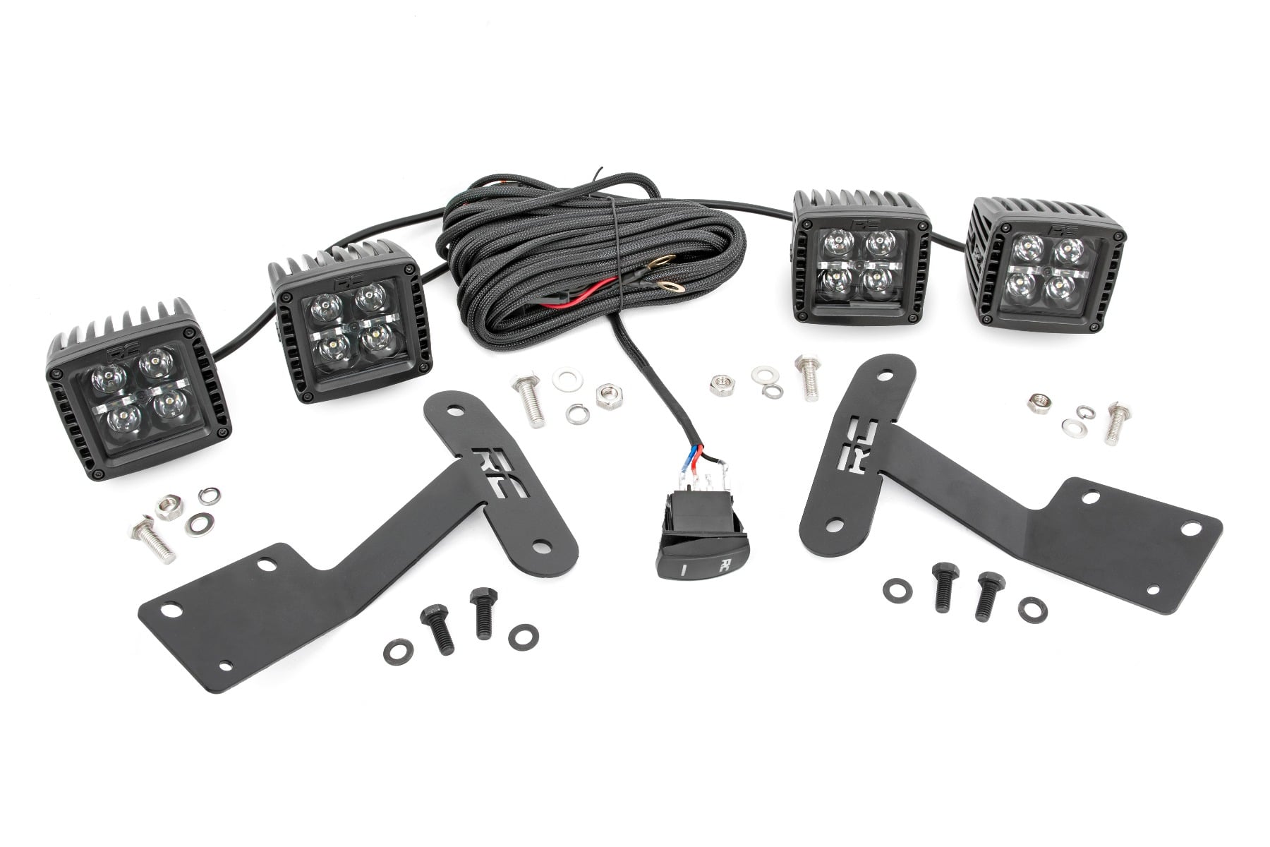 Rough Country LED Light Kit Ditch Mount Dual 2β³ Black Pairs Amber DRL Toyota Tundra (14-21)