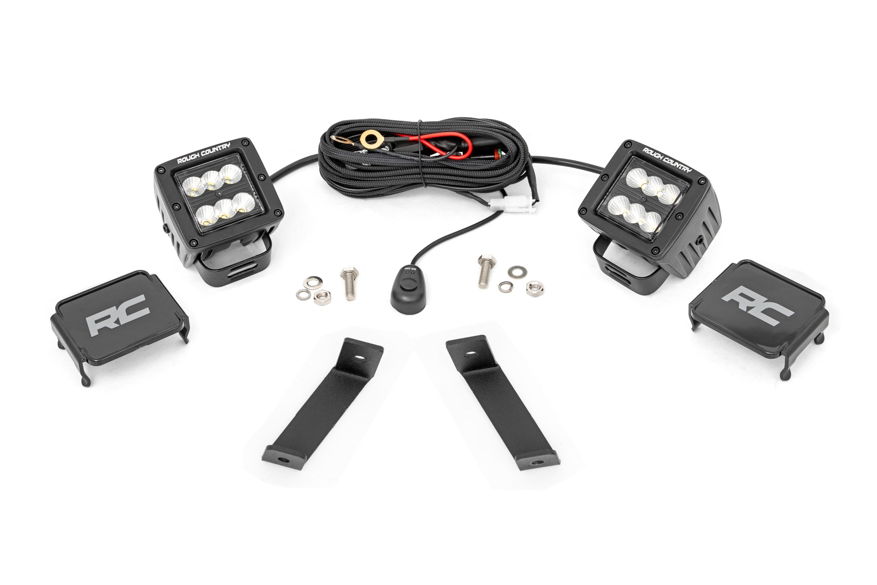 Rough Country LED Light Kit Ditch Mount 2″ Black Pair Flood Jeep Cherokee KL (14-21)