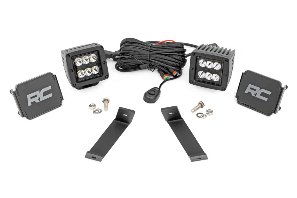 Rough Country LED Light Kit Ditch Mount 2″ Black Pair Spot Jeep Cherokee KL (14-21)