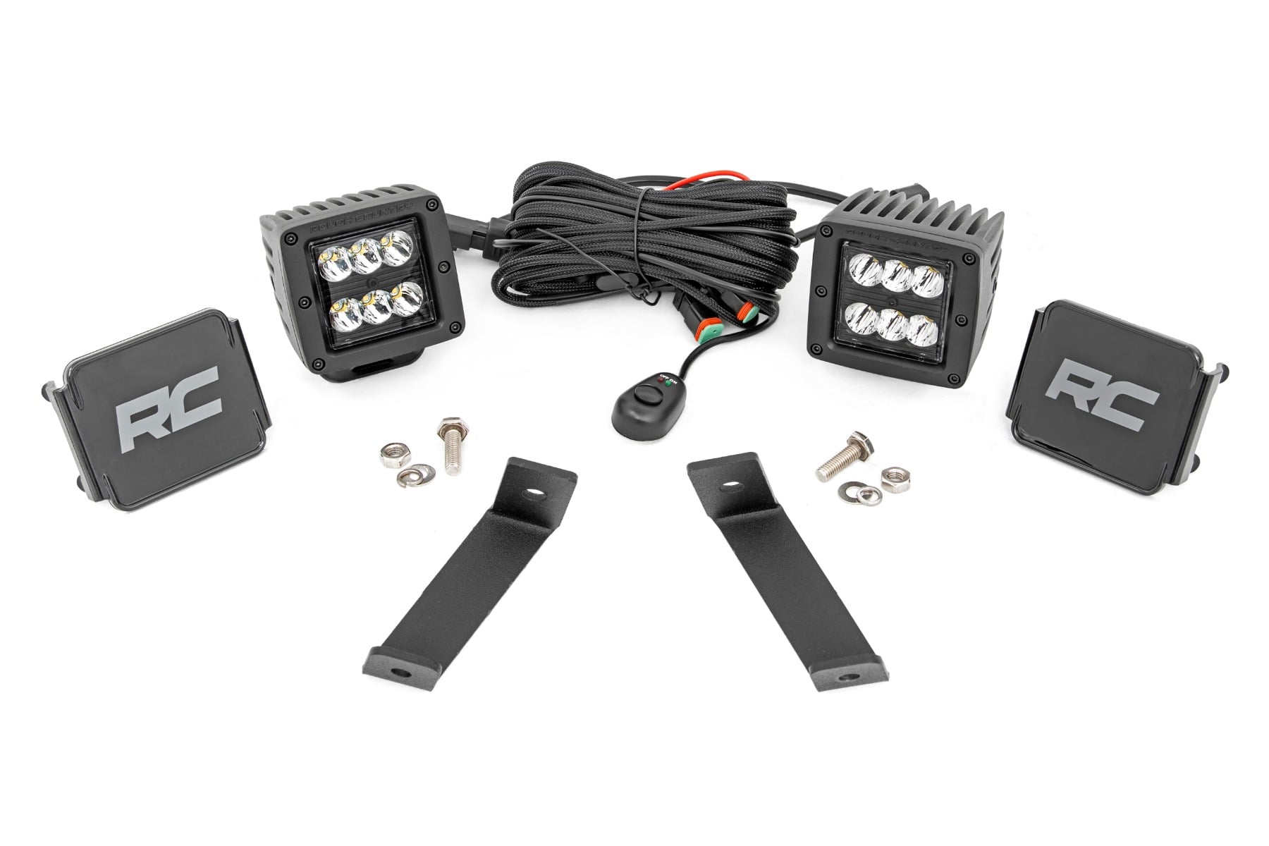Rough Country LED Light Kit Ditch Mount 2β³ Black Pair Spot Jeep Cherokee KL (14-21)