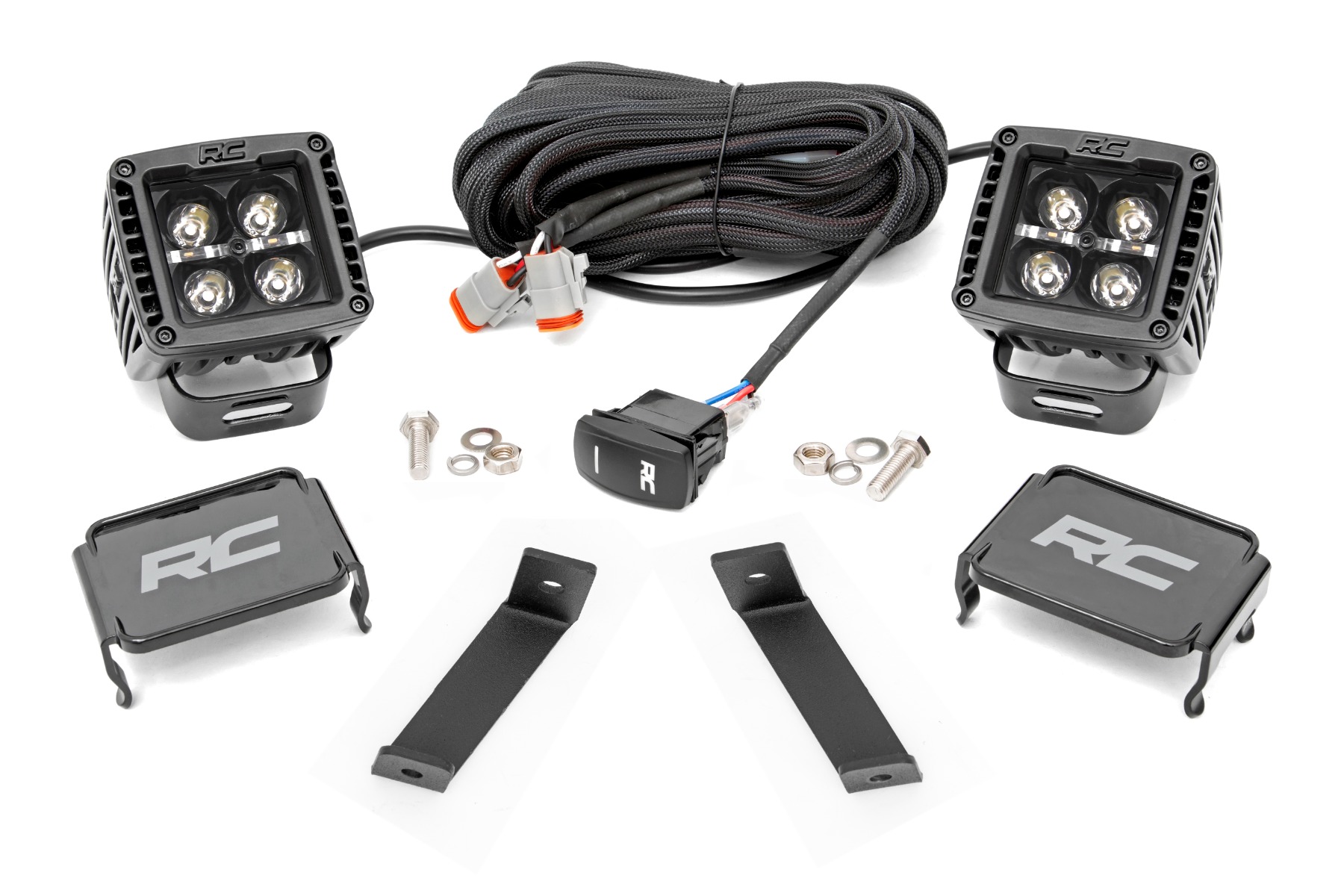 Rough Country LED Light Kit Ditch Mount 2β³ Black Pair White DRL Jeep Cherokee KL (14-21)