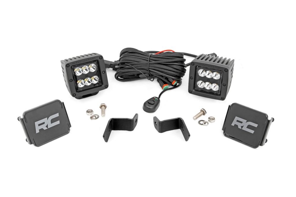Rough Country LED Light Kit Ditch Mount 2″ Black Pair Spot Ford F-150 (15-26)/F-150 Lightning (22-26)