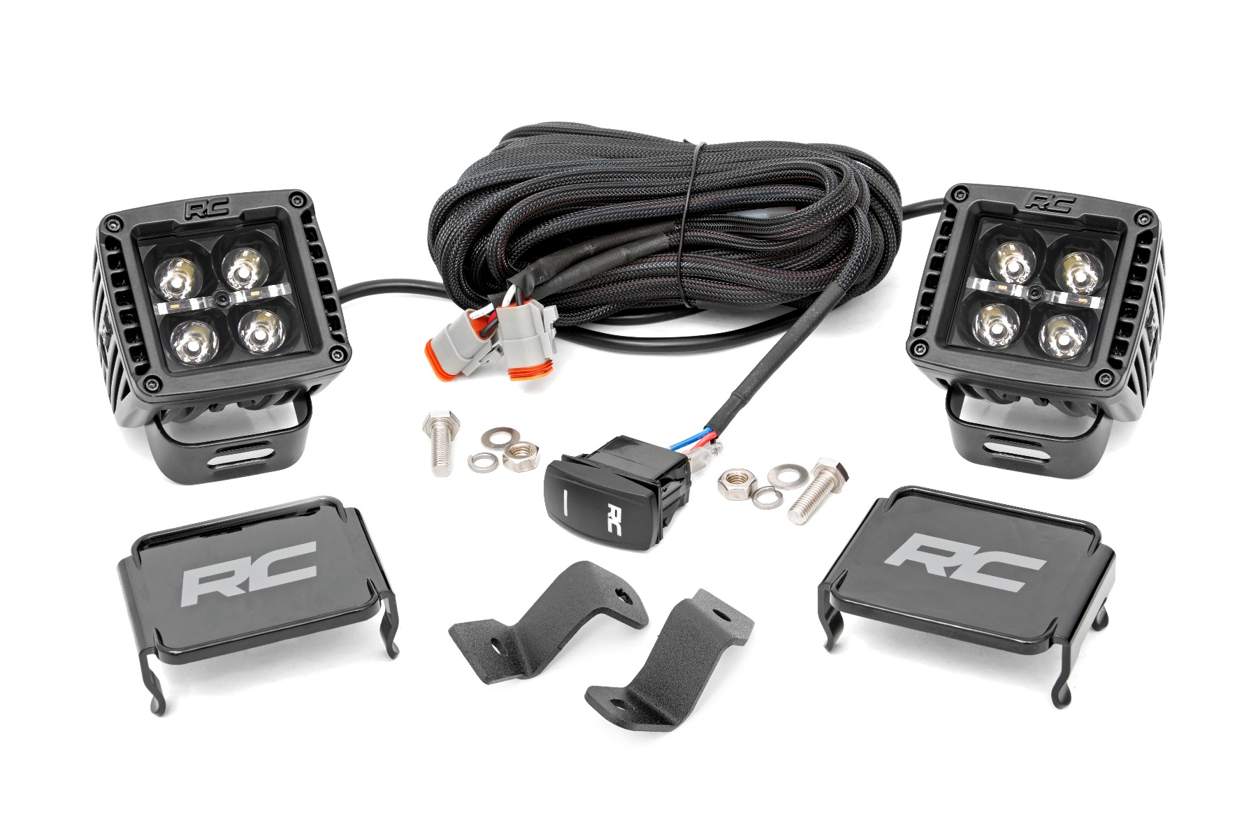 Rough Country LED Light Kit Ditch 2″ Black Pair Amber DRL Ford F-150 (15-26)/F-150 Lightning (22-26)