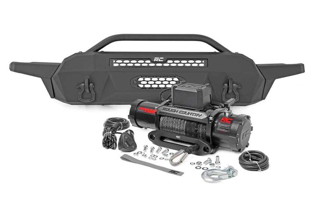 Rough Country Front Bumper High Clearance 12000-Lb Pro Series Winch Synthetic Rope Toyota Tacoma 4WD (16-23)