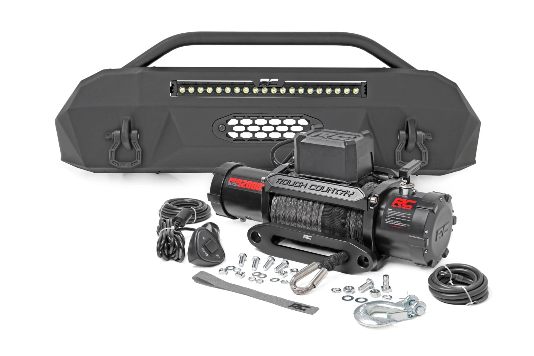 Rough Country Front Bumper Hybrid 20″ Blk DRL LED Toyota Tacoma 4WD (2016-2023)