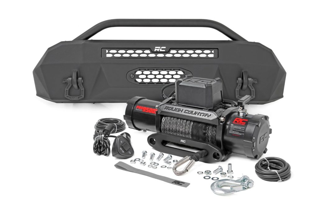 Rough Country Front Bumper Hybrid 9500-Lb Pro Series Winch Synthetic Rope Toyota Tacoma (16-23)