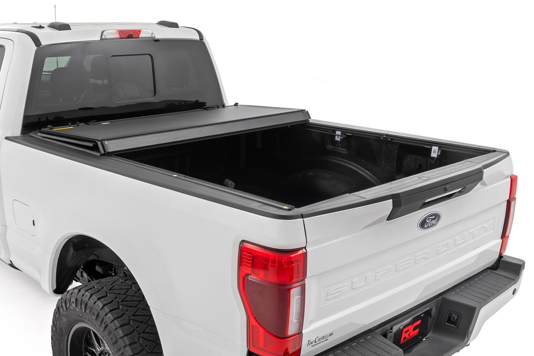 Rough Country Hard Tri-Fold Flip Up Bed Cover 6β10β Bed Ford F-250/F-350 Super Duty (17-26)