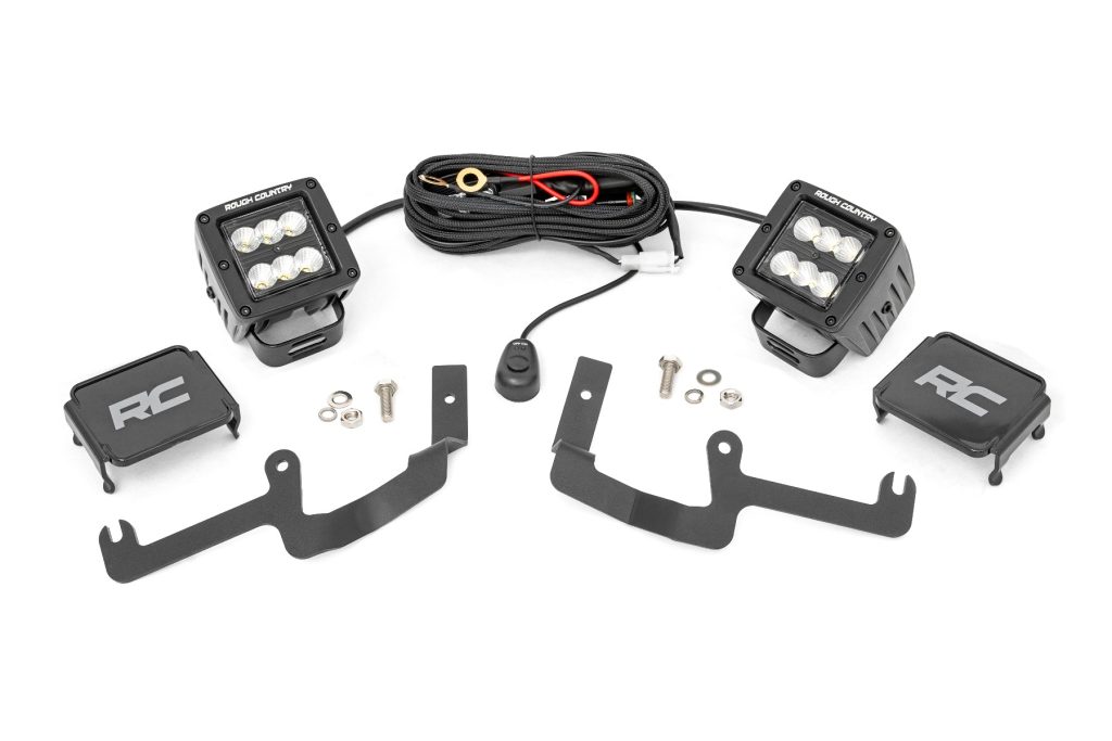 Rough Country LED Light Kit Ditch Mount 2β³ Black Pair Flood Chevy Silverado 1500 (19-26)