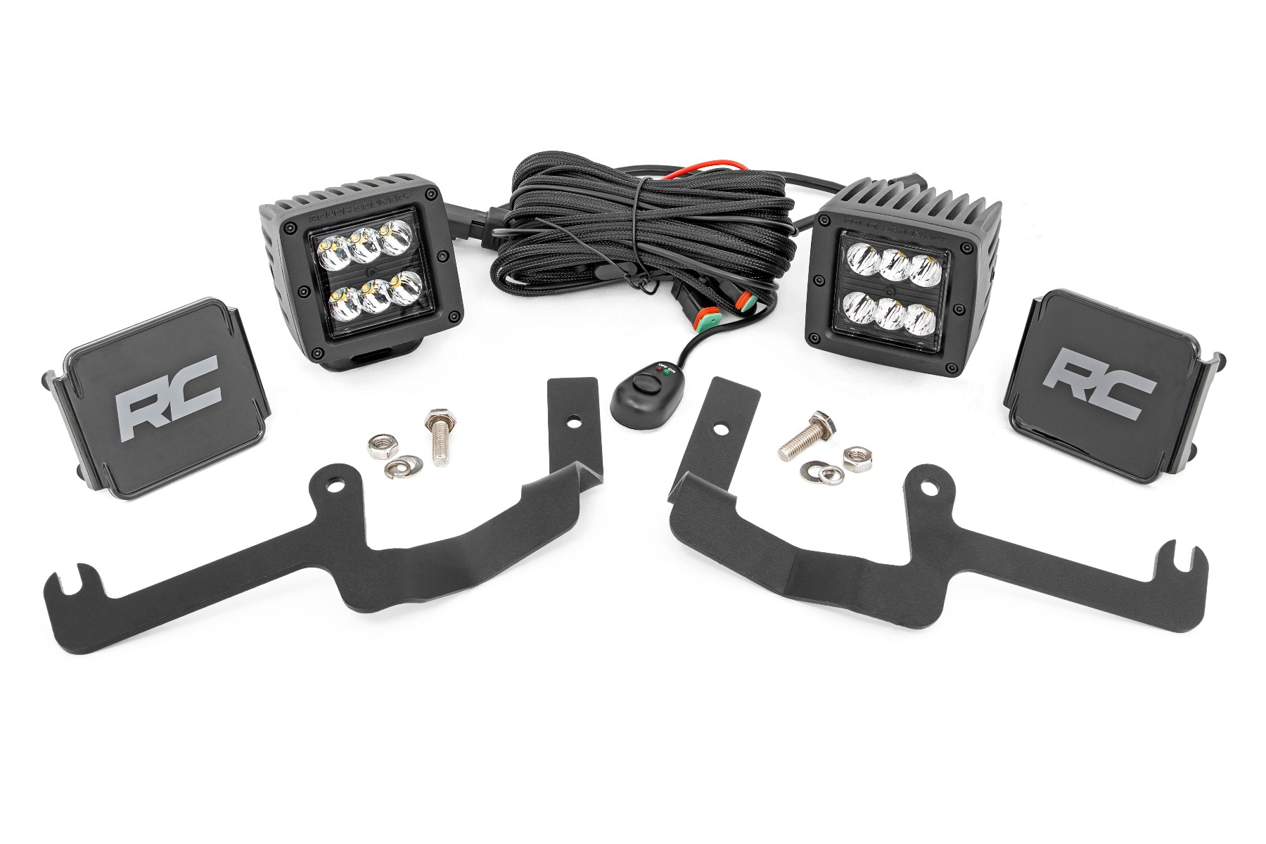 Rough Country LED Light Kit Ditch Mount 2β³ Black Pair Spot Chevy Silverado 1500 (19-26)