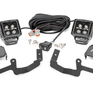 Rough Country LED Light Kit Ditch Mount 2β³ Black Pair White DRL Chevy Silverado 1500 (19-26)