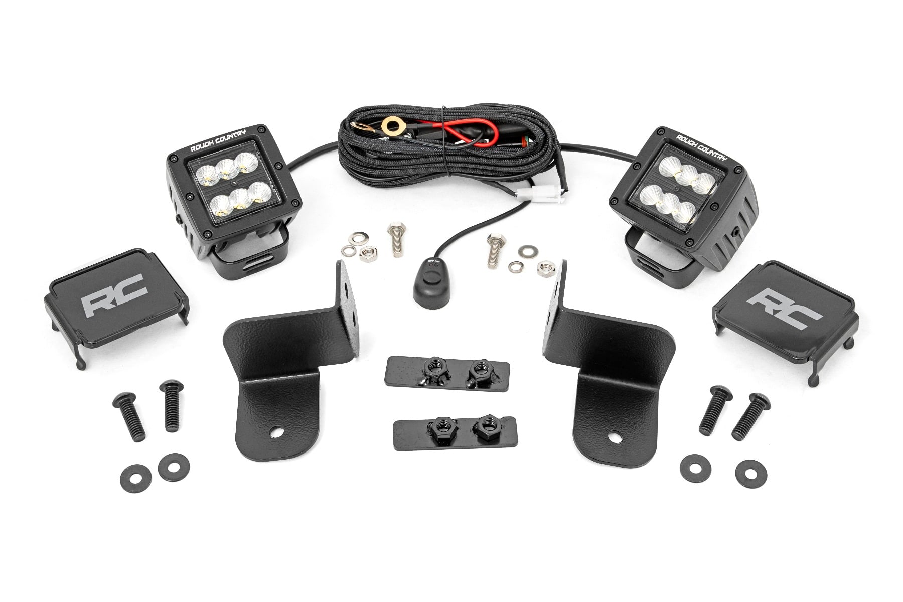Rough Country LED Light Kit Rear Mount 2″ Black Pair Flood Polaris Ranger XP 1000