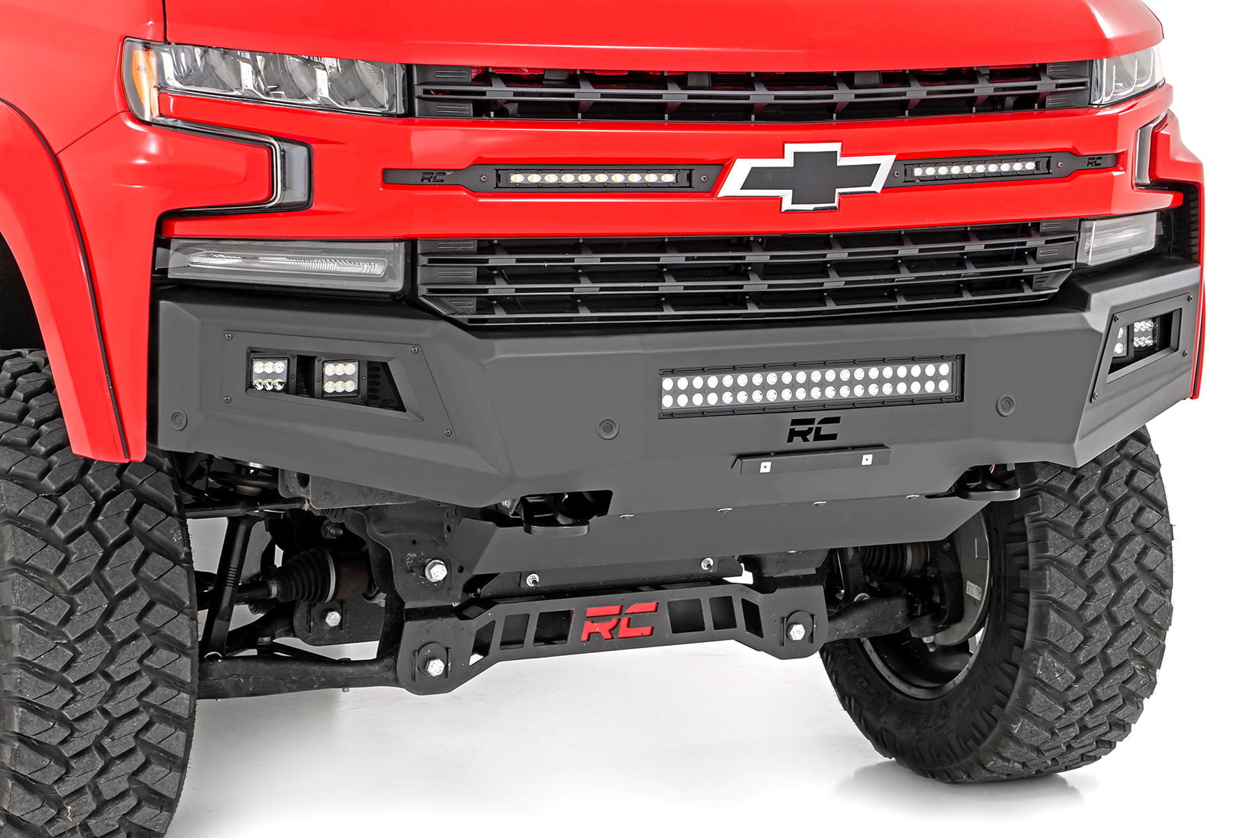 Rough Country High Clearance Front Bumper LED Lights & Skid Plate Chevy Silverado 1500 (19-22)
