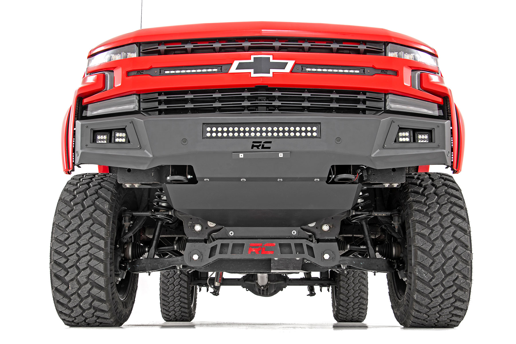 Rough Country High Clearance Front Bumper LED Lights & Skid Plate Chevy Silverado 1500 (19-22)