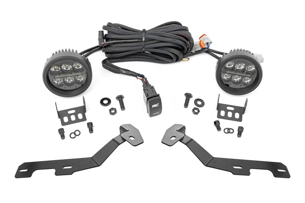 Rough Country LED Light Kit Ditch Mount Black Series Round 3.5 Inch Amber DRL Ram 1500 (19-26)