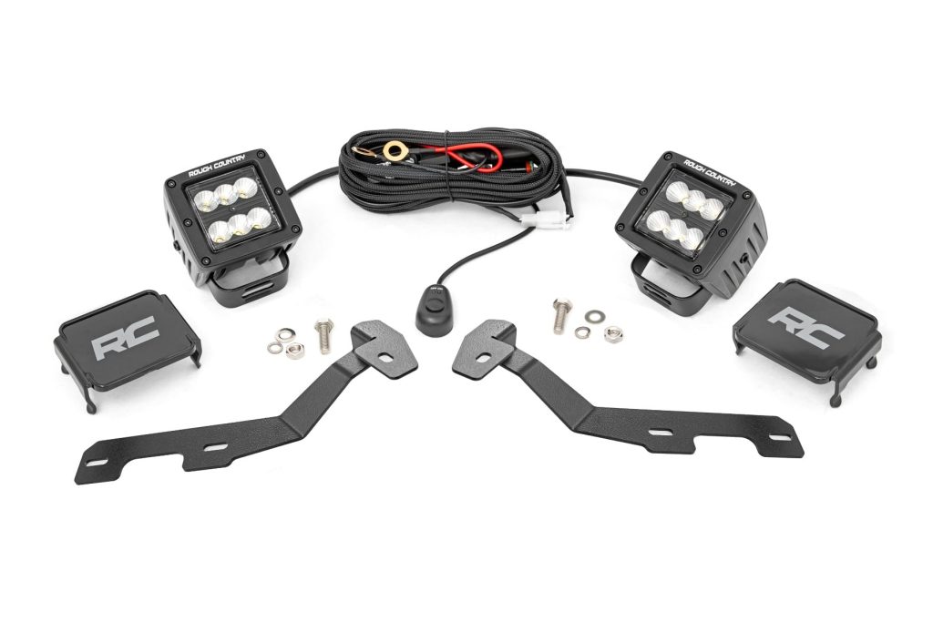 Rough Country LED Light Kit Ditch Mount 2″ Black Pair Flood Ram 1500 2WD/4WD (19-26)